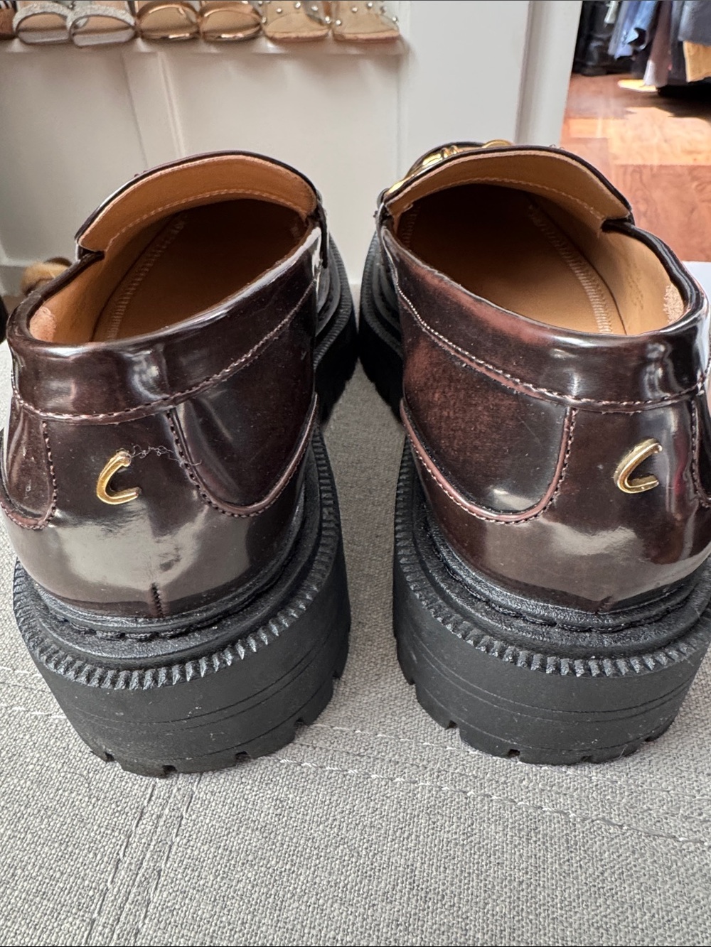 Circus NY by Sam Edelman Dark Brown Patent Loafers with Gold Chain Accent Sz10 - Picture 8 of 16